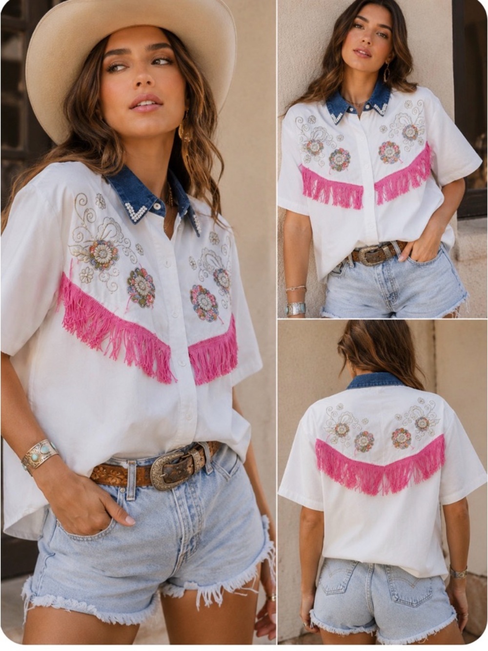 Vintage Jane Ashley western fringe blouse L/